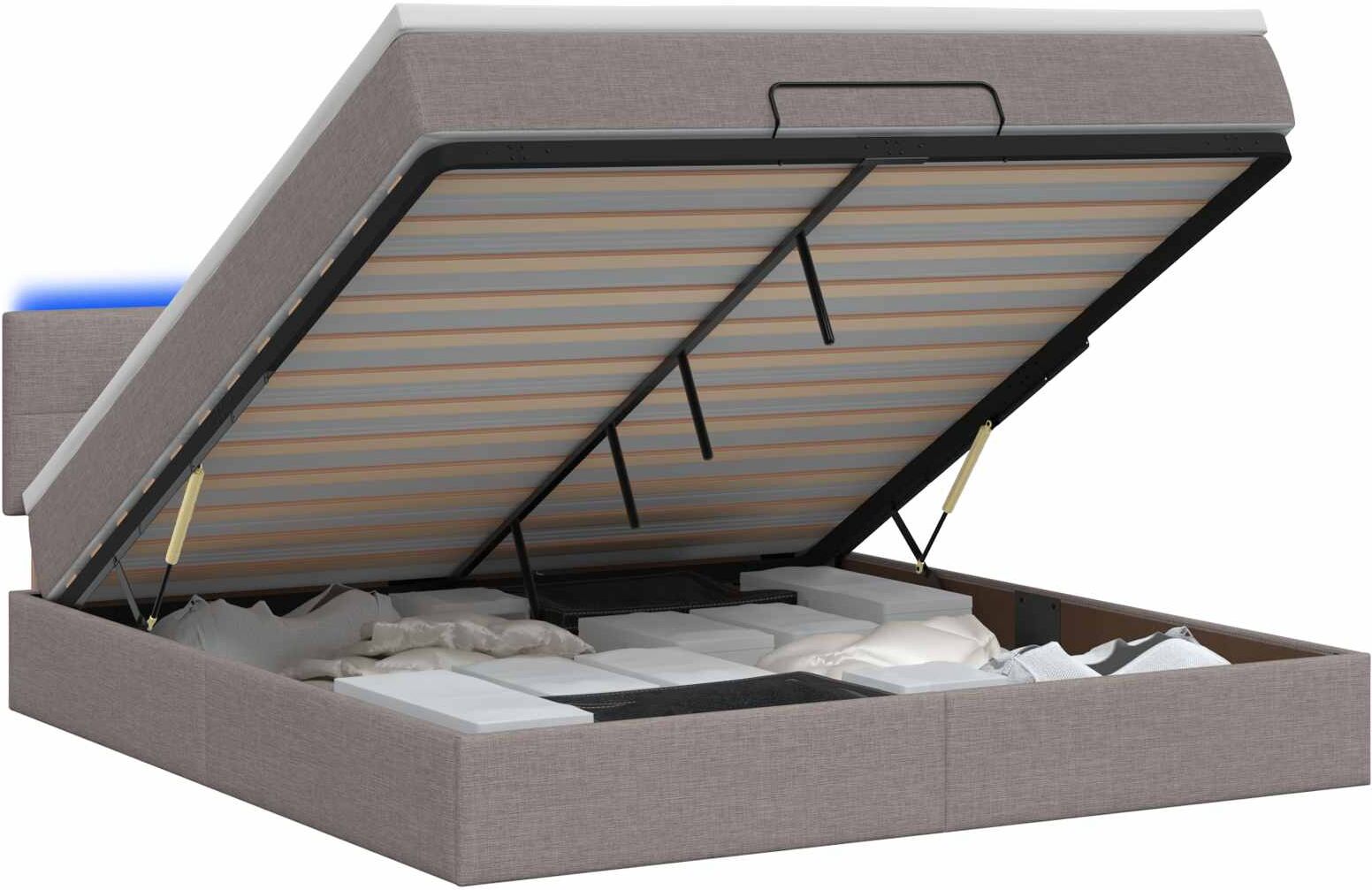 vidaXL Lit coffre avec matelas et LED Taupe 160 x 200 cm Tissu