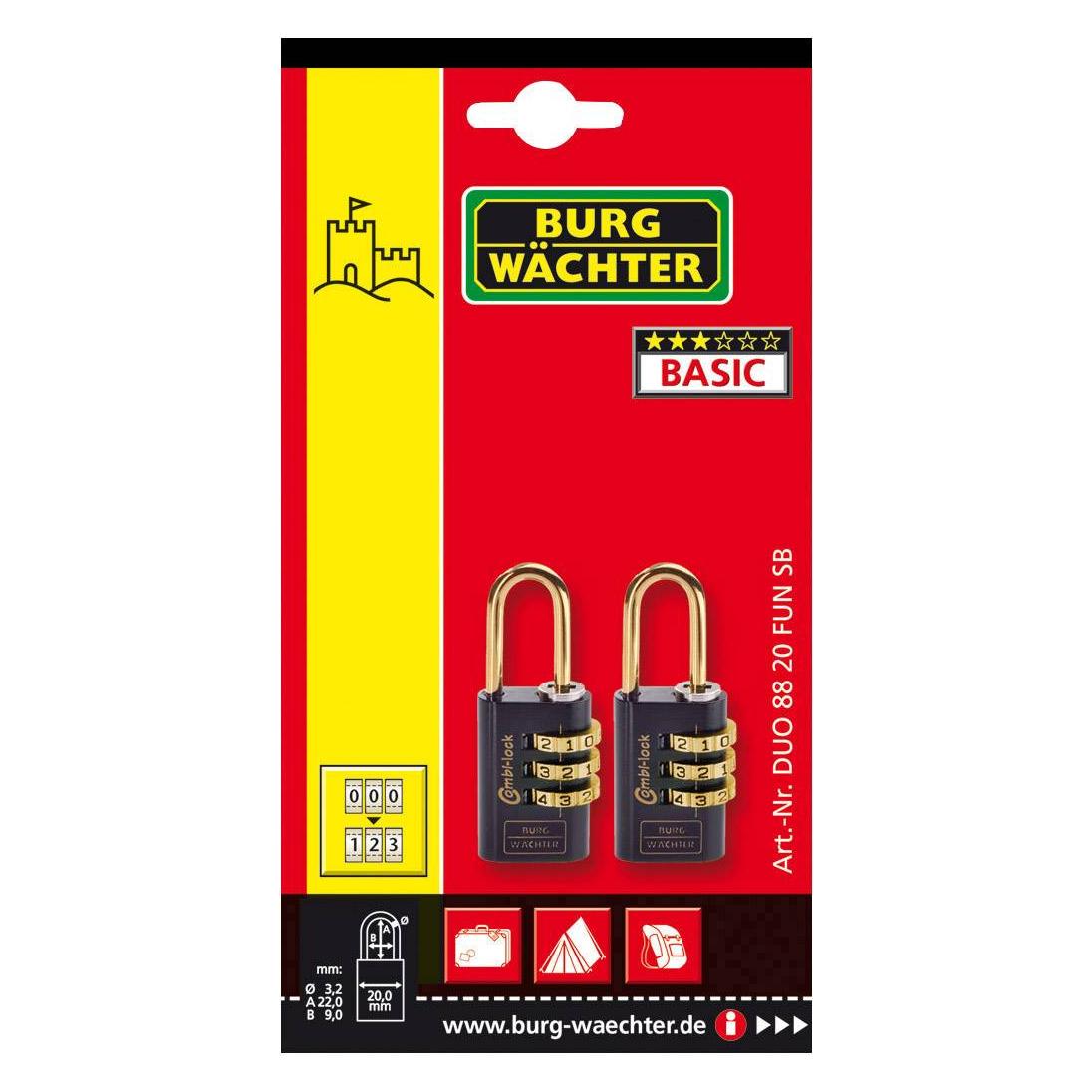 Burg Wächter Zahlenschloss - Set Duo 88 20 F SB (2er Set Duo 88 20 F SB)