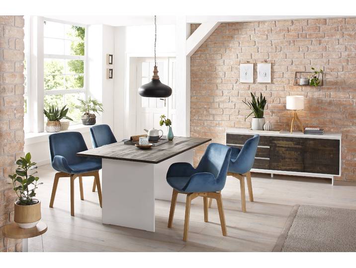 Esstisch GOODPRODUCT Morgan , braun (weiß, braun), B:150cm H:76cm T:90cm, Tische, Esstisch, aus massivem Kiefernholz, in zwei unterschiedlichen Tischbreiten