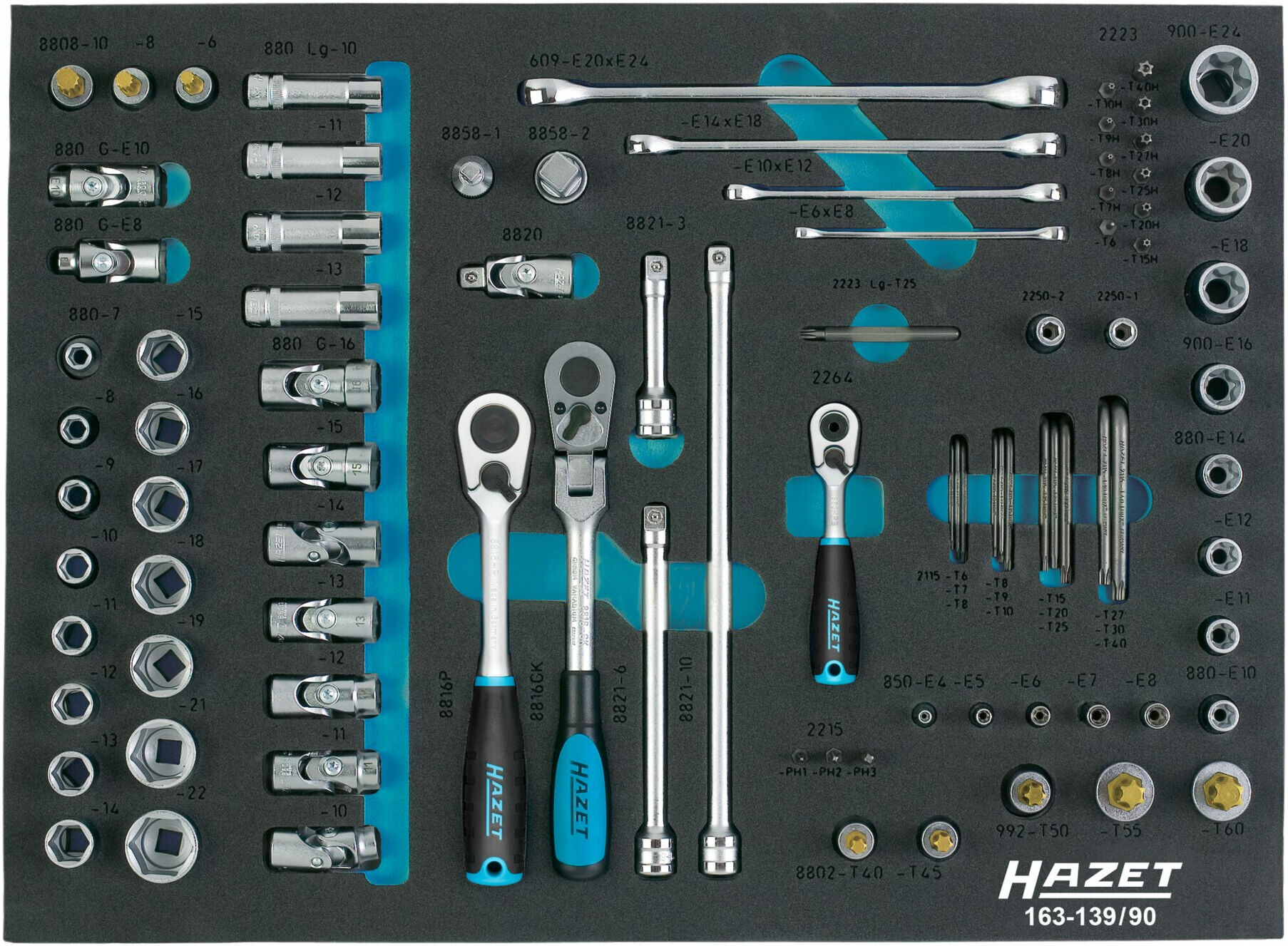 HAZET Steckschlüssel-Satz 163-139/90 Vierkant hohl 12,5 mm (1/2 Zoll), Vierkant hohl 10 mm (3/8 Zoll), Vierkant hohl 6,3 mm (1/4 Zoll), Sechskant mass)