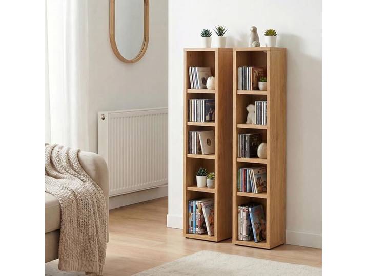 Etagères modulables MUSIQUE pour CD et DVD lot de 2 meubles de rangement en colonne avec 10 compartiments mélaminé chêne sauvage