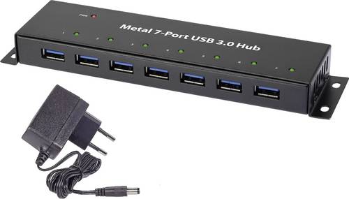 Renkforce RF-3955359 USB-Hub 7 Port USB-A USB 3.0 5 GBit/s zur Wandmontage, Metallgehäuse Schwarz RF-3955359