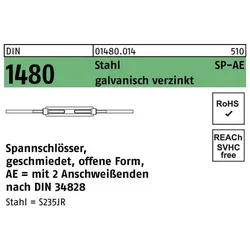 Zubehör Kette + Seil, Spannschloss DIN 1480 offen m.2Schweißenden SP-AE M 36 Stahl galvanisch verzinkt galvanisch verzinkt