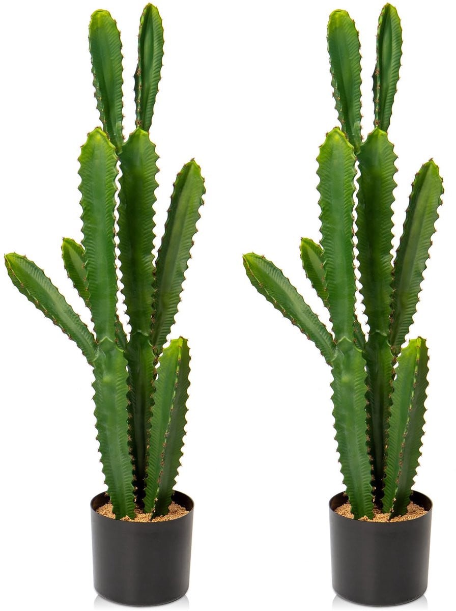 Set van 2 realistische kunstcactussen met pot, groen, hoogte: 82 cm