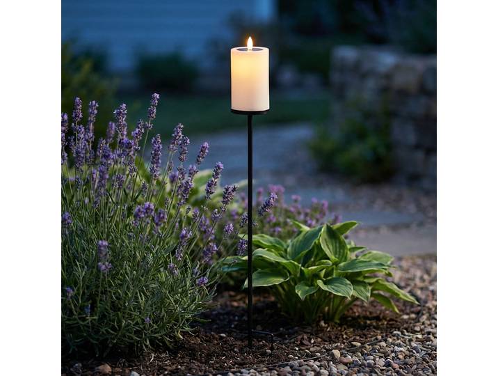 Solar LED Kerze mit Erdspiess, Ø7,5 x H115 cm