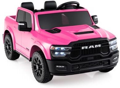Costway 2 Seater 24V Ride on Toy for Big Kids Licensed Ram Truck with Remote and Music-Pink