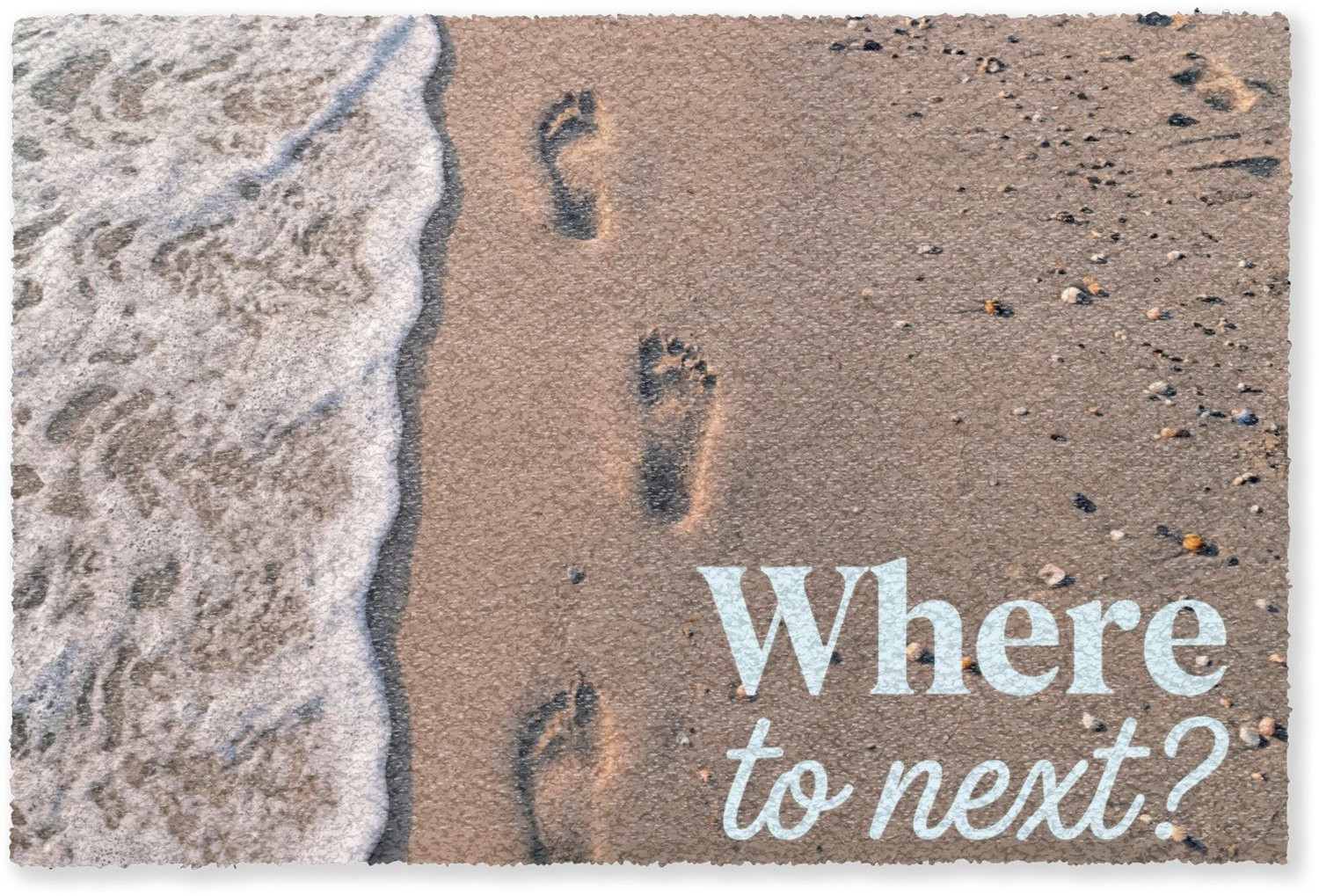 Deurmat Where to next - Strand met voetstappen print - 180 x 120 cm