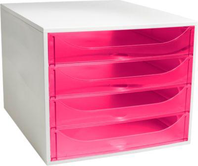 Exacompta ECOBOX Schubladenbox 4 Schubladen, Rosa, A4/A4+ – Ablage für Schreibtisch & Büro