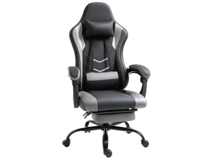 Vinsetto Ergonomischer Gaming Stuhl, Bürostuhl Schwarz 62x52x128 cm Schreibtischstuhl, Drehstuhl Höhenverstellbar, Verstellbares Lendenkissen, mit Fußstützen