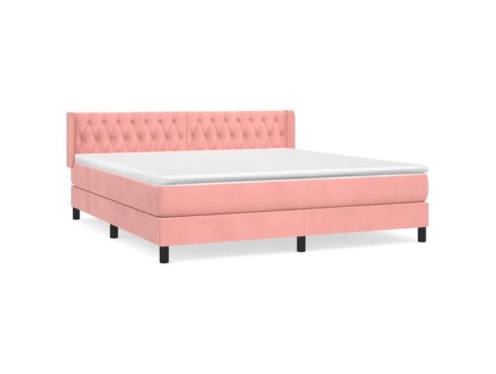 PUGYNBK Boxspringbett aus Samt, Rosa, 160 x 200 cm Verstellbares Kopfteil, Taschenfedern, mittlere Festigkeit, weicher Schutz