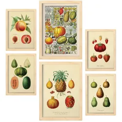 POSTER Set Mit 6 Gesund In Vintage A3 & A4 Rahmen Aus Hellem Holz