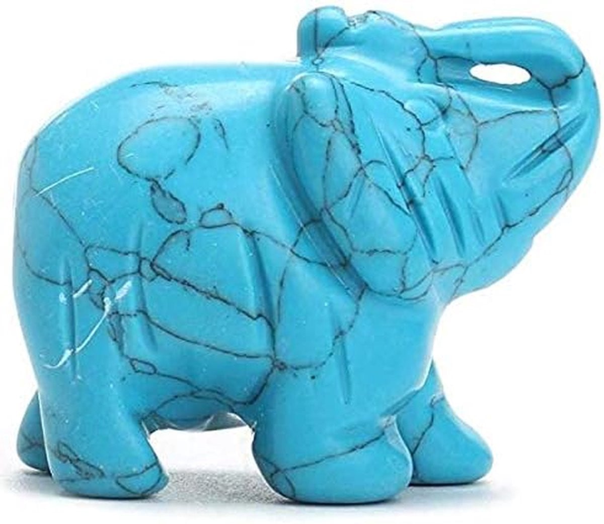 Turquoise Olifant Beeldje - Handgesneden Natuursteen Miniatuur - Feng Shui Decoratie