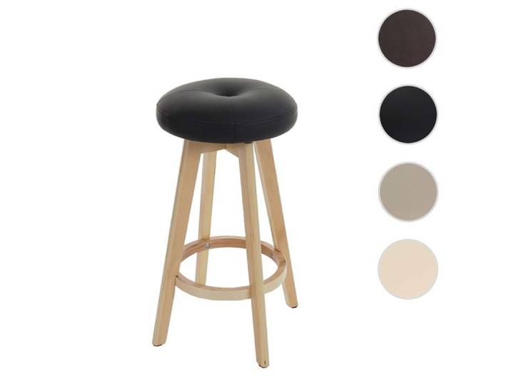 Tabouret de bar Navan chaise de bar tabouret de bar bois similicuir pivotant ~ noir pieds clairs