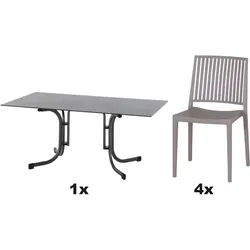 SIENA GARDEN Urban Lights Set 5teilig Lane Stuhl gastrotauglich taupe mit Tisch Sola 160x90