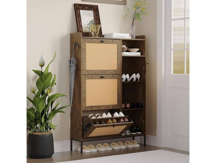 Meuble chaussures 3 Abattants Niveau Meuble d Entrée Couloir Multi-Rangement Armoire Chaussures 91x30x108cm