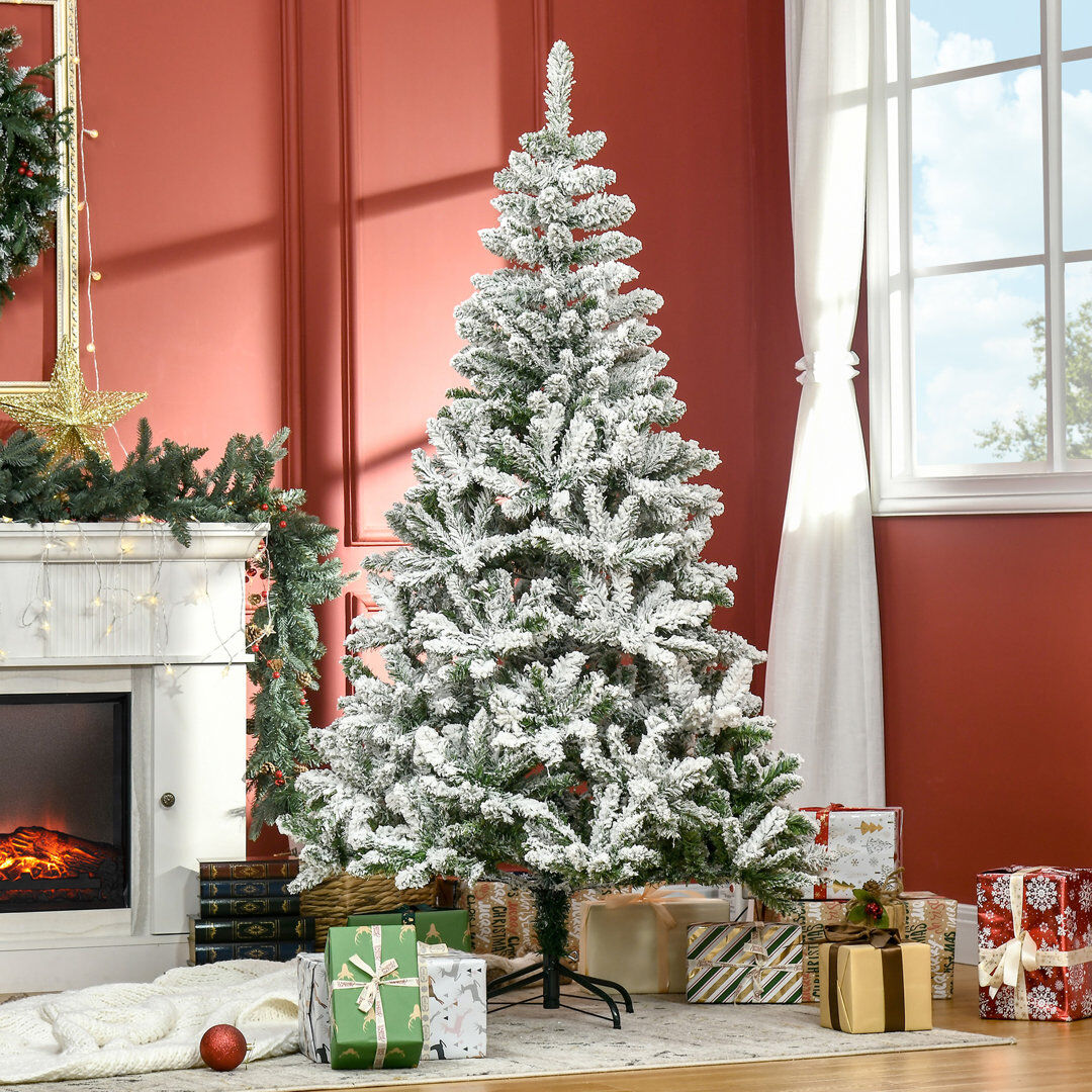 The Seasonal Aisle HOMCOM Snow Flocked Artificial Christmas Tree w/ Realistic Branch Tips White 5.91ft. H