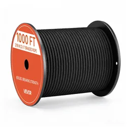 VEVOR Paracord Seil 4,7mm x 305m Fallschirmschnur aus Nylon Typ 550 Schwarz, Abriebfestes Allzweckseil für Heimgebrauch Camping & Outdoor, 295kg Bruchlast, 12 Außen- & 7 Innenstränge, mit Seilspule