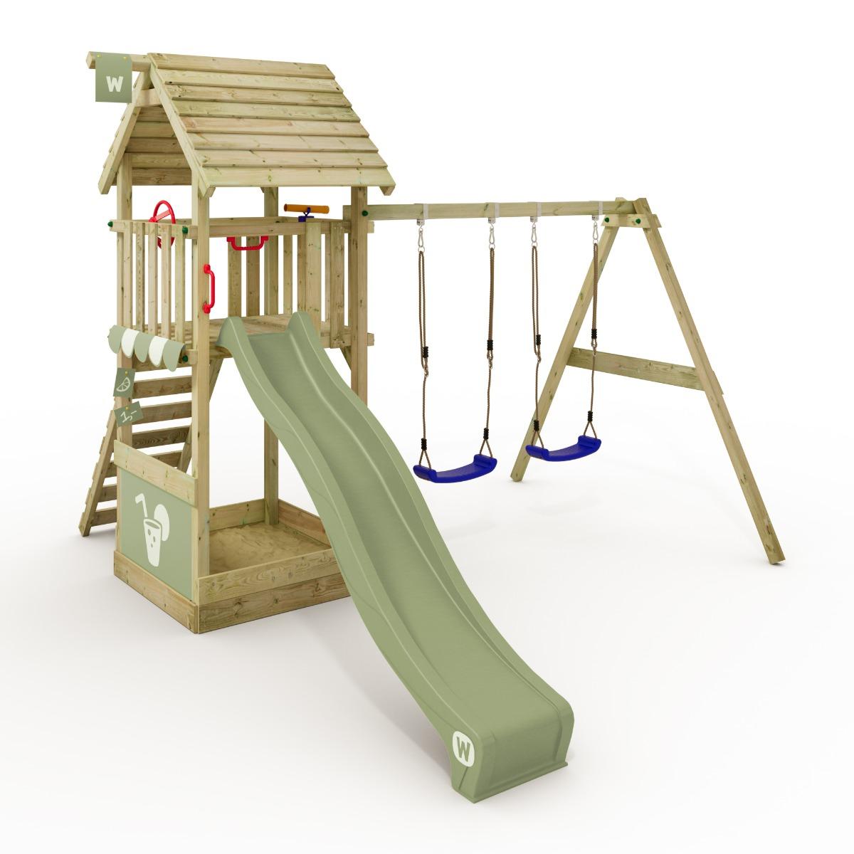 Spielturm Smart Shelter mit Wellenrutsche - Kletterturm Holzdach - Kinderspielplatz Garten 140cm - Abenteuer Spielhaus für Kinder - Wickey