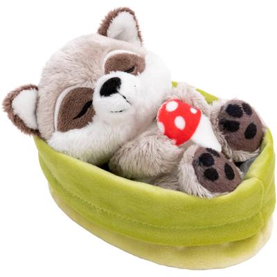 Kuscheltier NICI "Sleeping Pets, Waschbär mit Fliegenpilz schlafend im Körbchen", bunt, Plüschfiguren, KinderH:12cm, Plüsch, Polyester, Kuscheltier, H:12cm