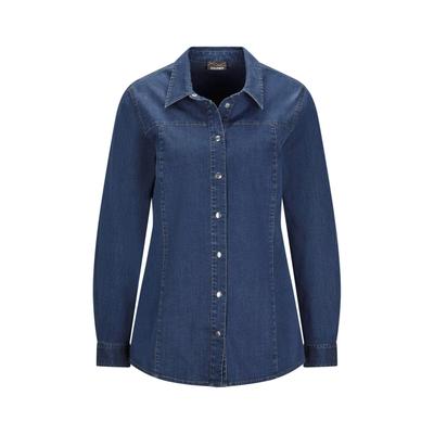 Hemdbluse GOLDNER "Stilvolle Denim-Bluse mit Druckknöpfen", Damen, Gr. 42, blau, Obermaterial: 98% Baumwolle CO. 2% Elasthan EL., Blusen Hemdbluse, Knopfleiste