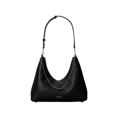 Schultertasche CALVIN KLEIN "EMBLEM HW PEBBLE SHOULDER BAG", Damen, Gr. B/H/T: 34cm x 29cm x 12cm, schwarz, Lederimitat, Taschen Schultertasche, Schultertasche, Umhängetasche, Hobo Bag mit Logoschriftzug