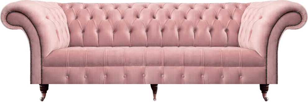 Polstermöbel Chesterfield 3-zits sofa in textiel, roze