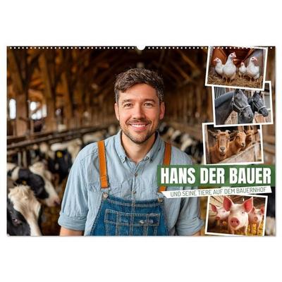 Hans der Bauer und seine Tiere auf dem Bauernhof (Wandkalender 2027 DIN A2 quer), CALVENDO Monatskalender