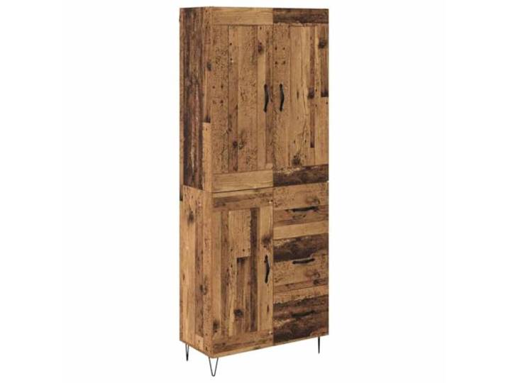 Highboard Altholz 69,5 x 34 x 180 cm Holzwerkstoff Metallgriffe, Metallbeine, Klapptüren, große Regale, Esszimmer, Wohnzimmer, Küche, pflegeleicht
