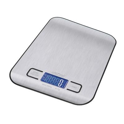 MPM MWK-02M Digitale Küchenwaage Extra Flat, Edelstahl, Genauigkeit 1g, bis zu 5 kg, Tara-Funktion, Silber