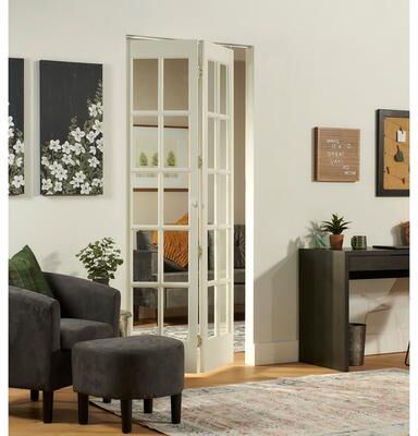 Pinecroft Classic French Glass Pine Bifold Closet Door Unfinished 30 x 80
