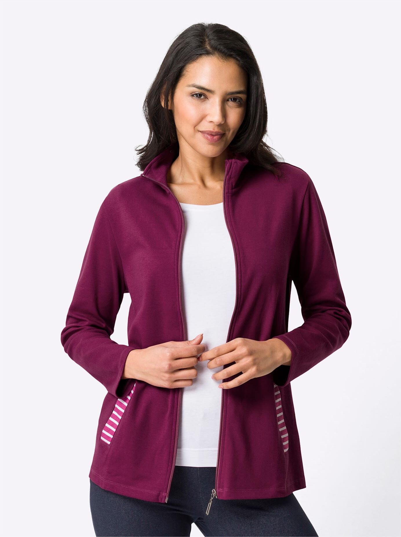 Sweatjacke, Damen, Gr. 56, lila (malve), 100% Baumwolle, Sweatjacken Sweatjacke malve 56