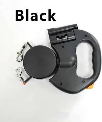 Fusion Finds Dual Retractable Dog Leash With LED Flashlight For Dogs Tangle Free Dog Leash style B Black