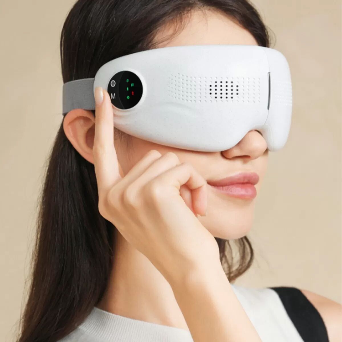 INF Weißes visuelles Bluetooth-Augenmassagegerät – Vibration, Wärme, Musik & Sprachausgabe