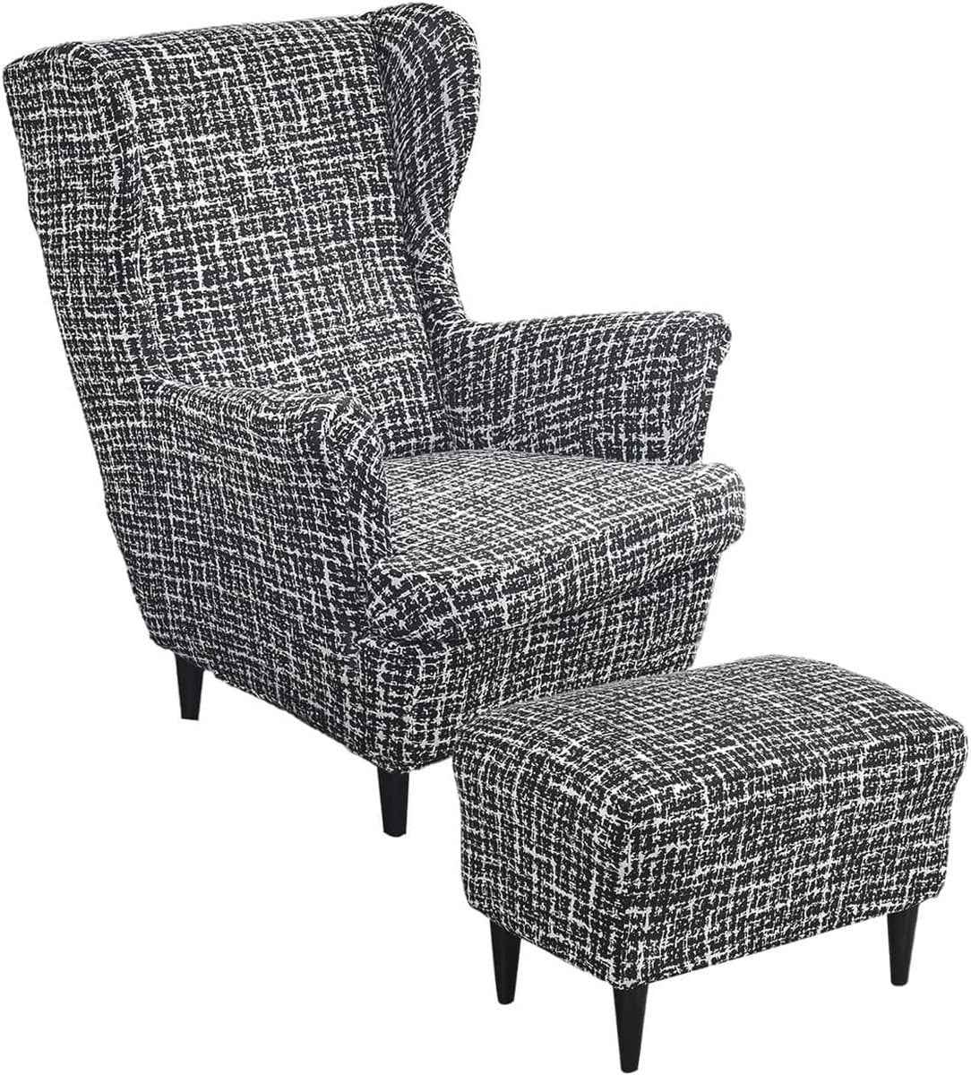 2-delige Stretch Wing Chair Cover Set voor Fauteuil en Poef, Machinewasbaar en Verwijderbaar