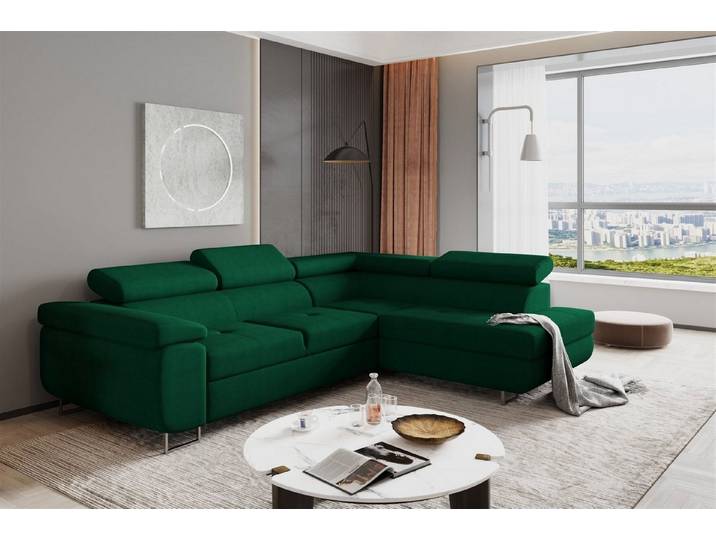Fun Möbel Ecksofa Couchgarnitur JADE Stoff Dunkelgrün Schlaffunktion Ottomane, 1 Teile, mit Schlaffunktion
