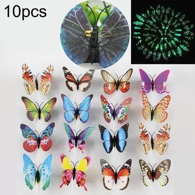 Inspired Deals 3D Butterfly Fridge Magnets Glow In The Dark Decorative Wall Butterflies Random Color 10pcs Luminous Butterfly