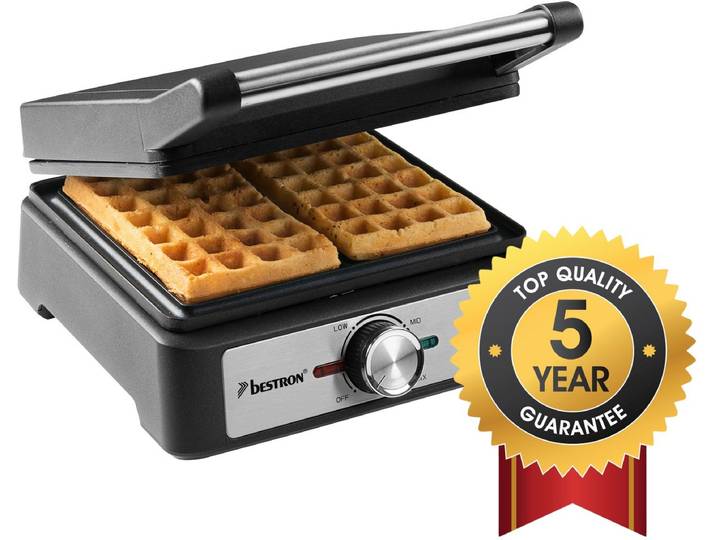 Bestron Wafelijzer - AWM100BL - 1600W - 2 wafels - Anti aanbaklaag - Zilver/Zwart - 5 jaar garantie