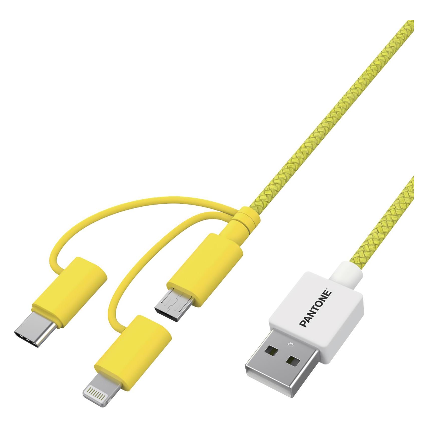 Celly PANTONE 3-IN-1 YELLOW MICRO-USB-USBC - LIGHTNING CABLE CELPT-USB003Y1 (1.20 m) (PT-USB003Y1)