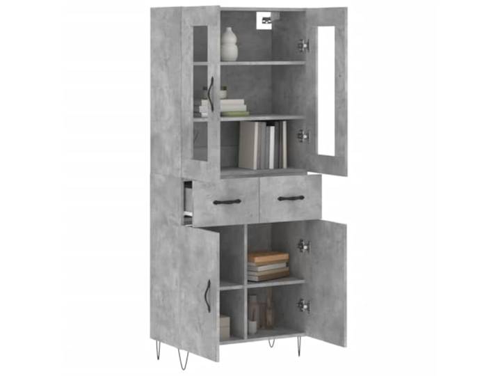 KTHLBRH Anrichte grau Beton 69,5 x 34 x 180 cm Holz mehrschichtig Metallfüße, viel Stauraum, Glas inklusive, Montage erforderlich