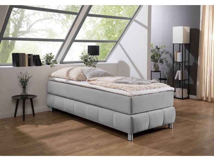 Boxspringbett, Samtoptik, Hellgrau, 96×206 cm, Ohne Kopfteil, Skandinavisch, andas