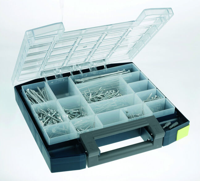 Mallette de rangement boxxser l.298xP284xH55mm 15 comp. avec grille profilée RAA ; raaco (134811 BLAU NEU)