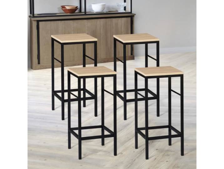 IDMARKET Lot de 4 tabourets de bar DETROIT design industriel
