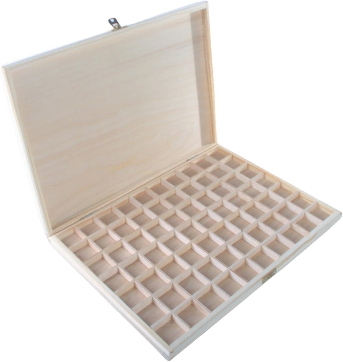 Houten opbergdoos met 70 compartimenten en deksel voor sieraden, knutselmateriaal en miniaturen