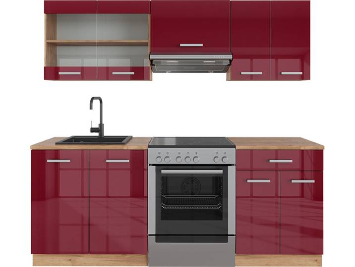 Cuisine Vicco R-Line Rouge brillant/Chêne doré 200cm sans PT\, Model 37165
