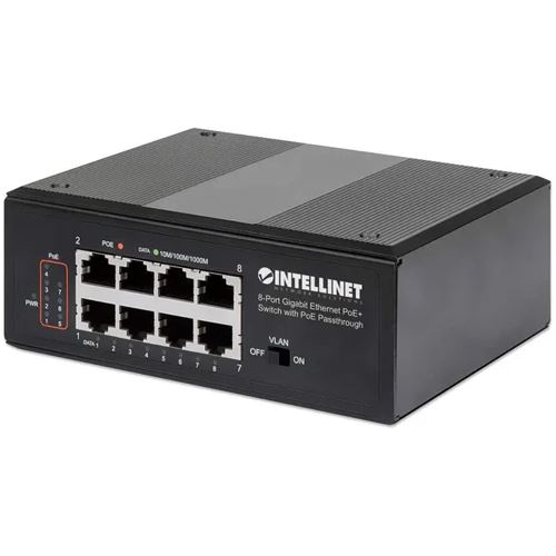 Intellinet 8-Port PoE+ Gigabit Switch mit PoE-Passthrough Hutschienenmontage