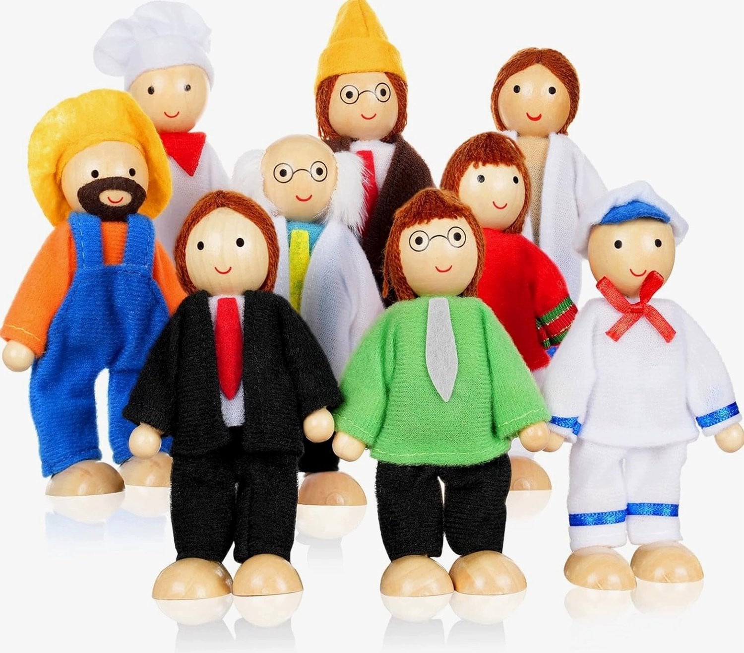 Set van 9 houten poppetjes educatief miniatuur speelgoed