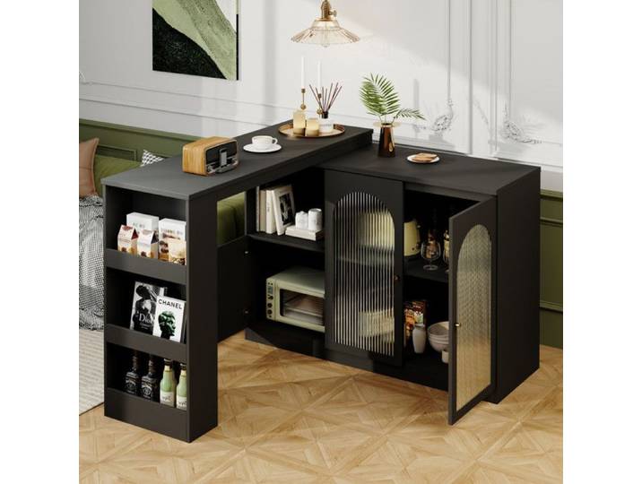 Zitty Table de Bar Rotative 360° Meuble Bar Moderne avec Porte en Verre Rangement Cuisine MDF 120x40x97cm Noir