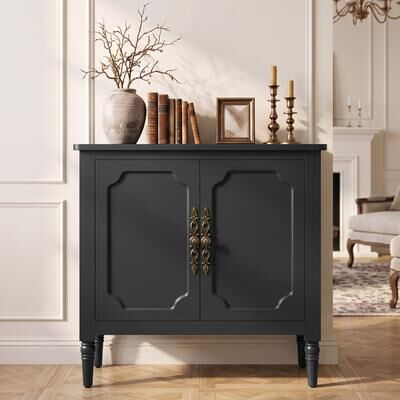 Royalcraft Farmhouse 2-Door Accent Storage Cabinet with Adjustable Shelf, Bronze Handles & Solid Wood Legs