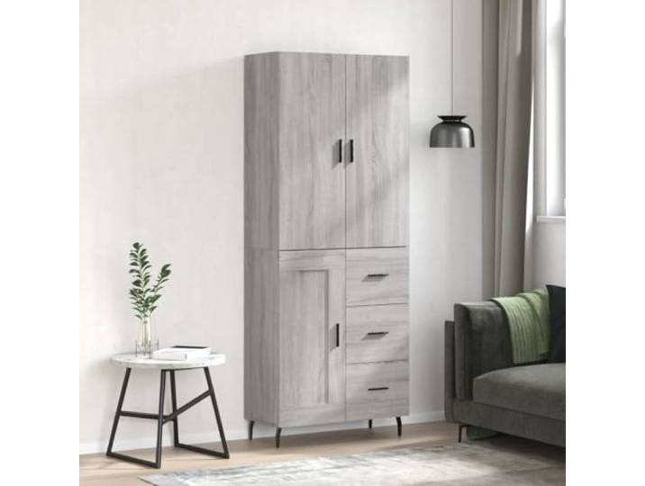 Graues Highboard für Wohnzimmer aus Holzwerkstoff mit Metallfüßen, modernes Aufbewahrungshighboard, Elegantes Highboard mit Stauraum in Grau, stabiles mit Wandhalterung