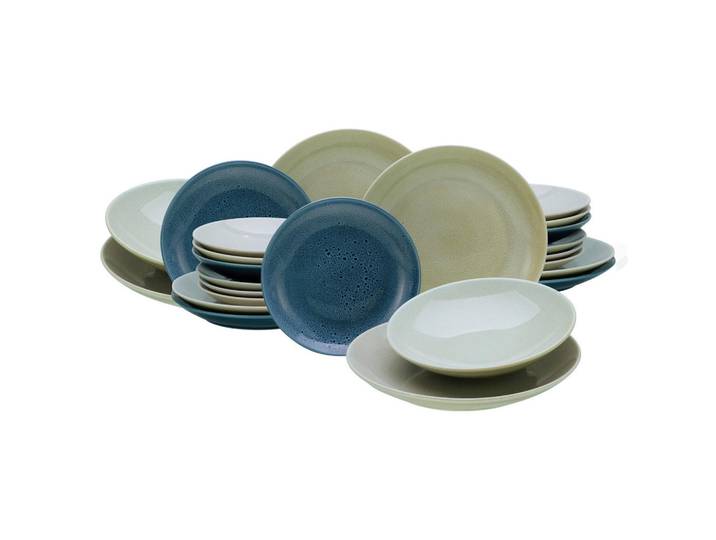 Creatable Tafelservice Reactive Nordic, Grün, Dunkelblau, Hellgelb, Perlmutt, Keramik, 24-teilig, stapelbar, Essen & Trinken, Geschirr, Geschirr-Sets, Tafelservice